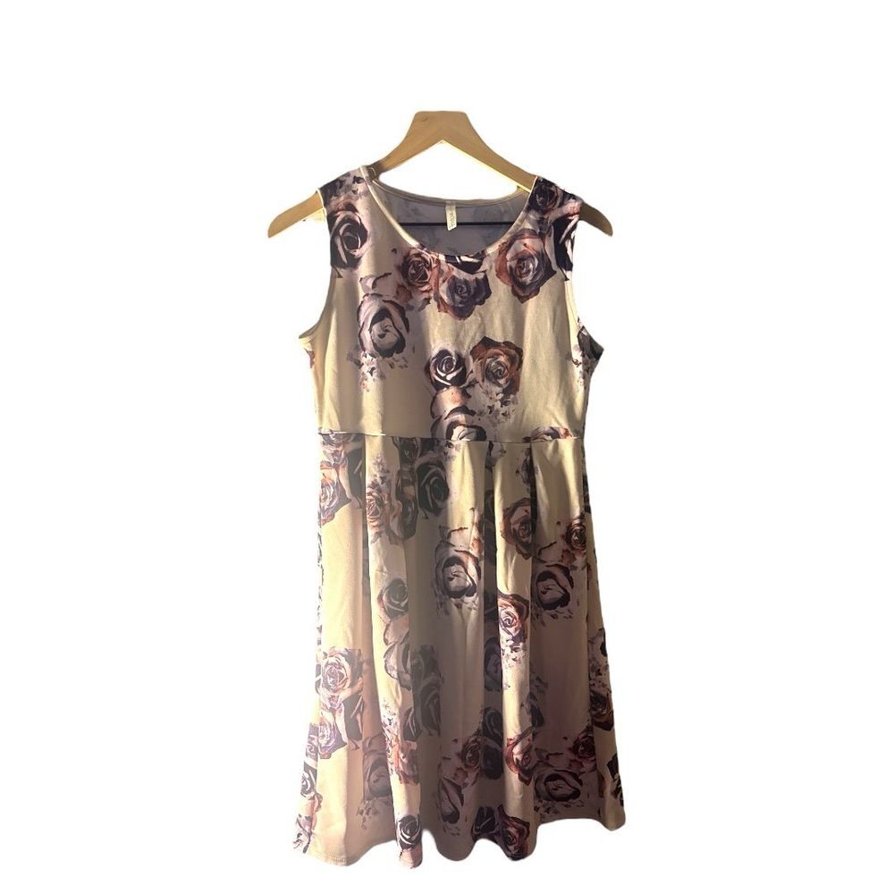 Maternity Pink Blush Floral Print‎ Dress Sleeveless Casual Sundress Beige M